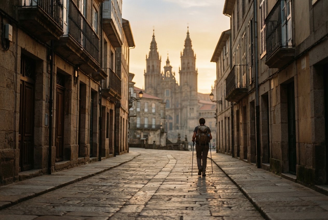 Calle empedrada del casco histórico de Santiago