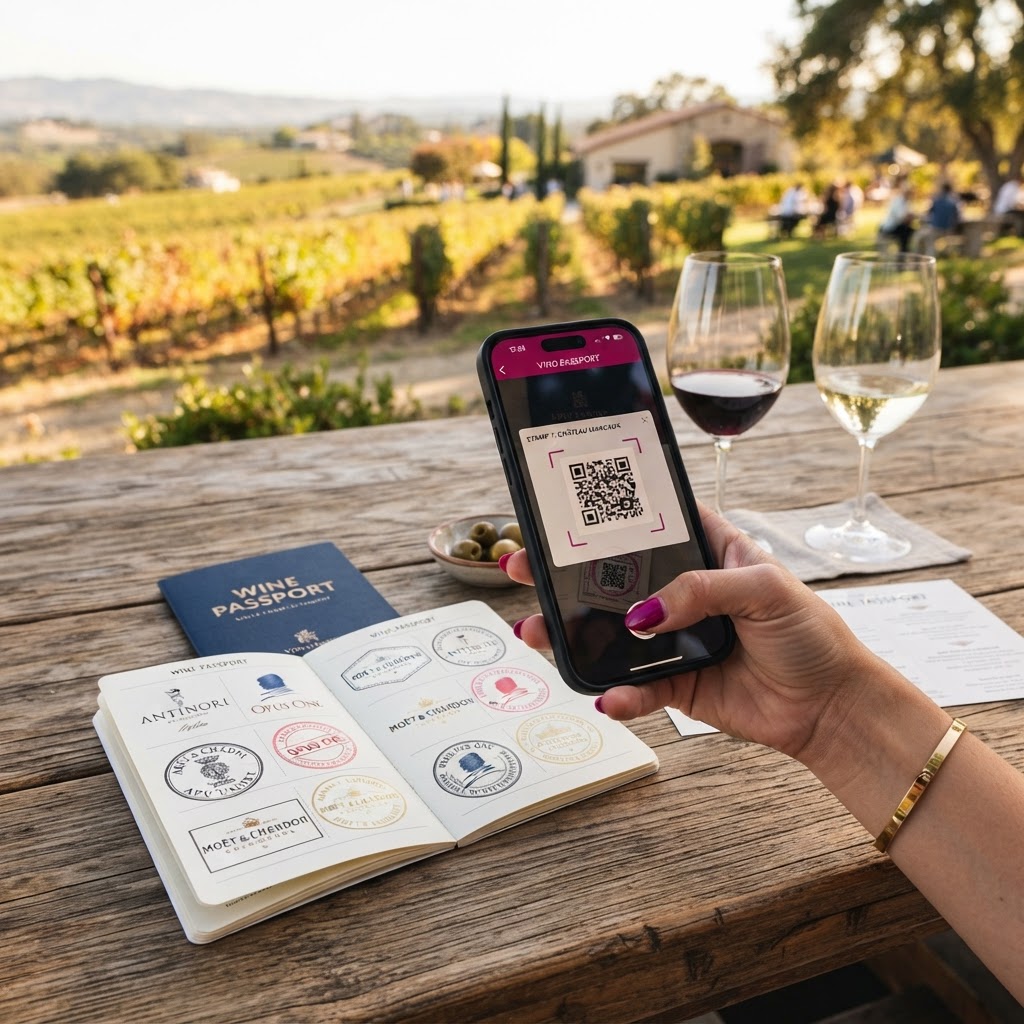 Case study Grappolo: smartphone che scansiona un QR timbro del Passaporto Digitale del Vino in cantina