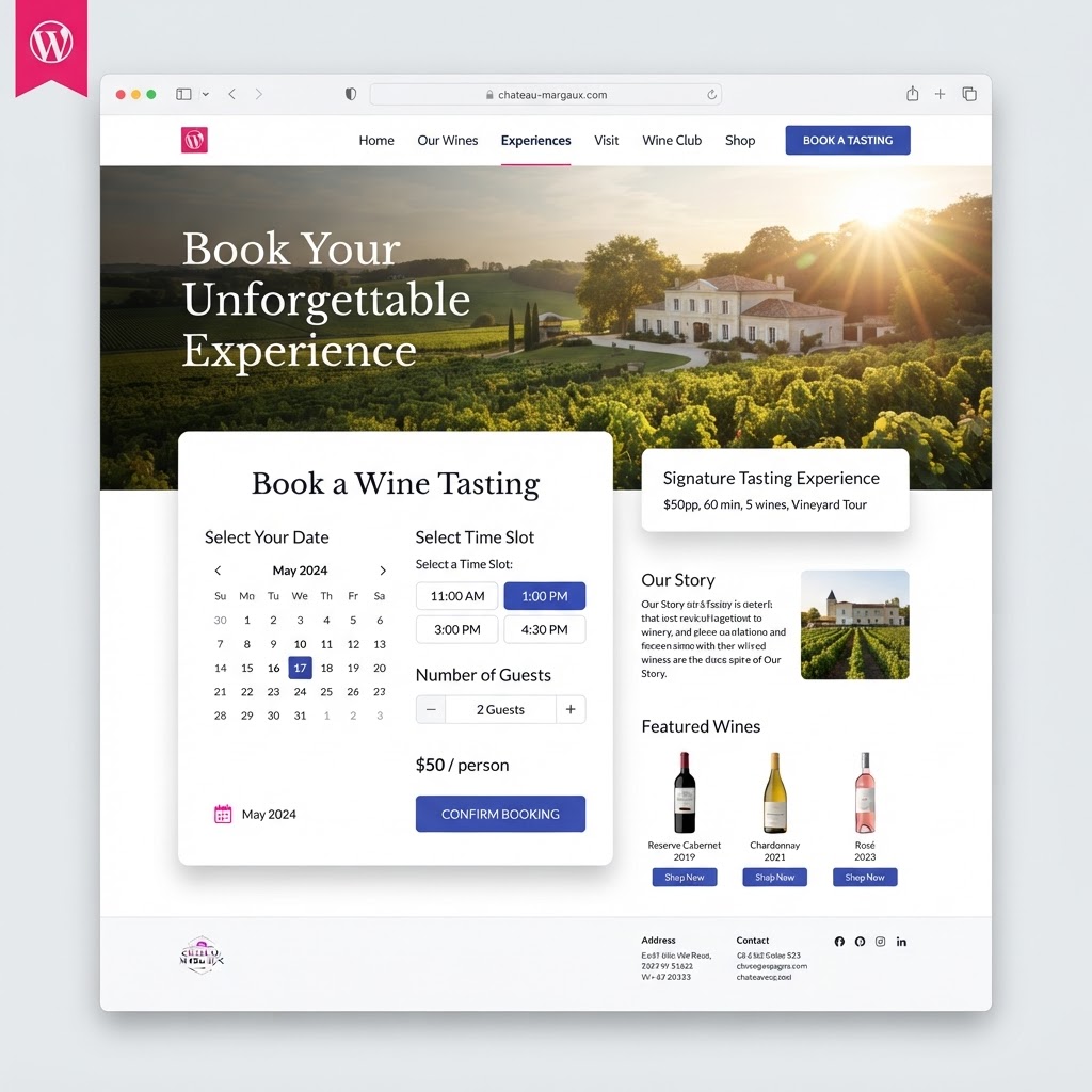 Grappolo Connect per WordPress: plugin di prenotazione degustazioni embeddato nel sito di una cantina
