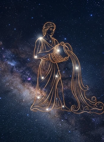Aquarius — The Water Bearer traced over the stars