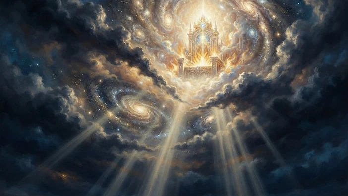 The heavens opening in radiant golden light at Christ's return