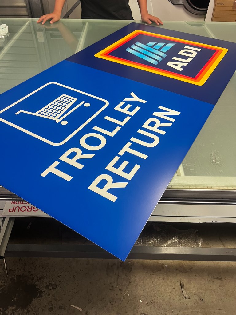 ALDI Trolley Return Signage — photo 3: Trolley Return Signage, ACP Panel Printing, Carpark Wayfinding, Retail Installation