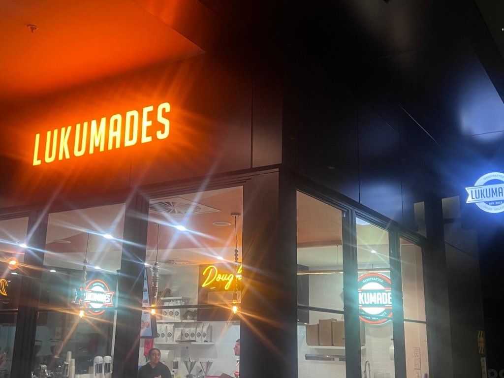 Lukumades — Oran Park — photo 3: Illuminated Shopfront, Channel Letters, Suspended Ceiling Sign, Neon