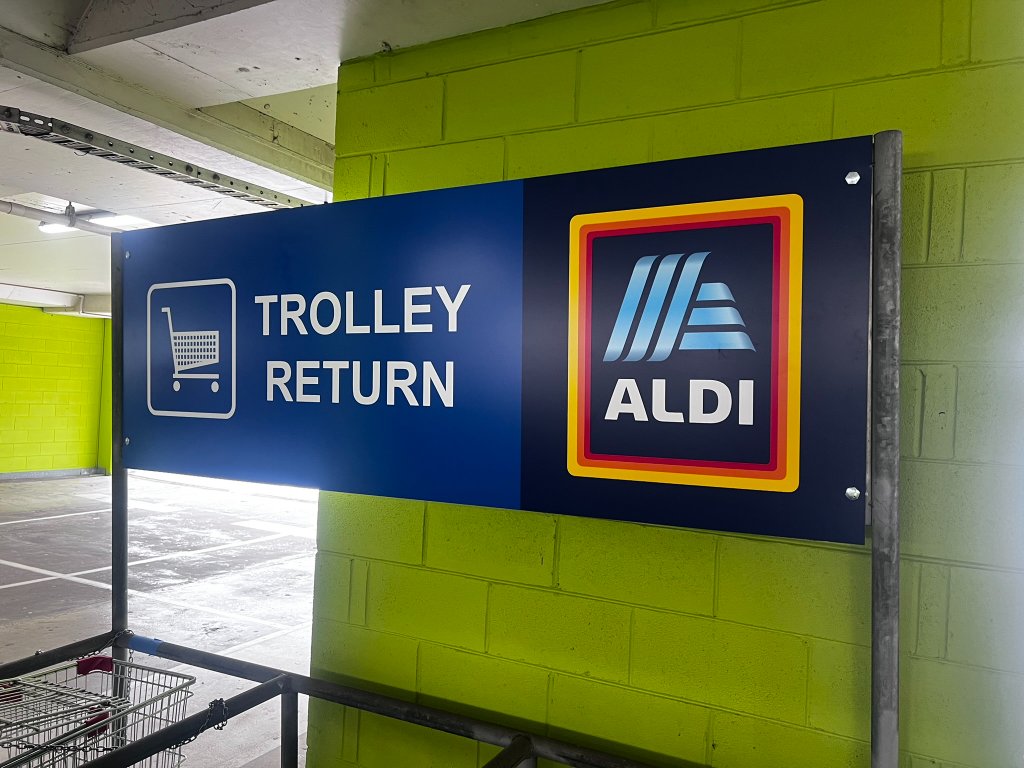 ALDI Trolley Return Signage — photo 5: Trolley Return Signage, ACP Panel Printing, Carpark Wayfinding, Retail Installation