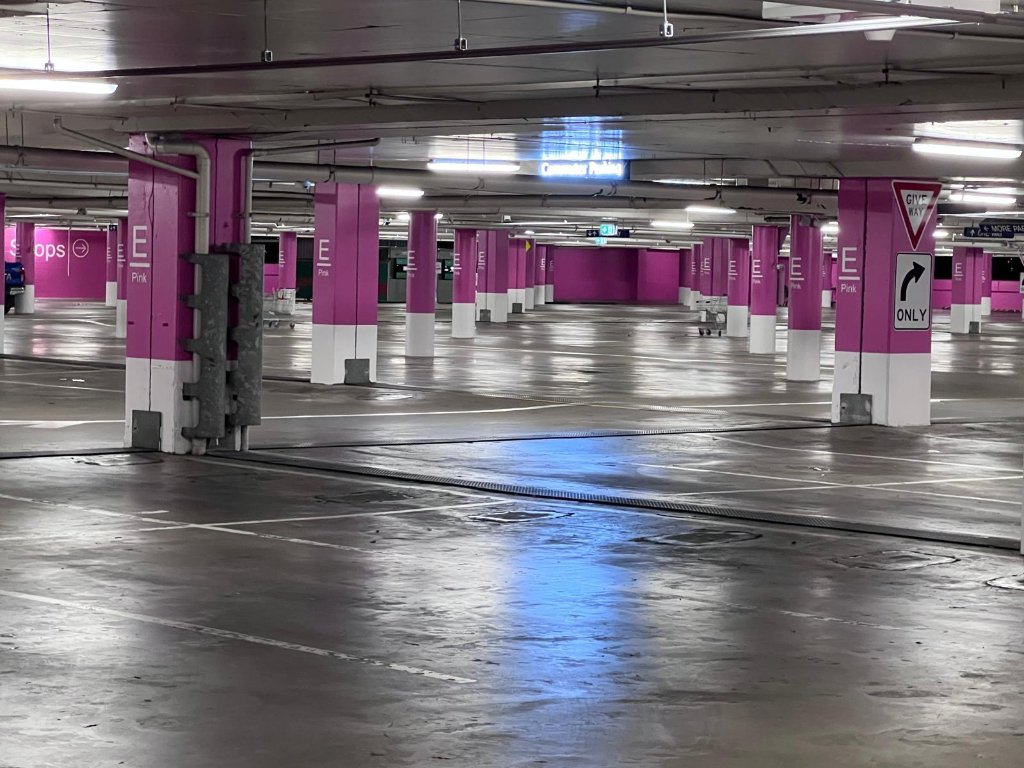 Westfield Hornsby Carpark Wayfinding — photo 2: Carpark Wayfinding, Column Colour Coding, Directional Signage