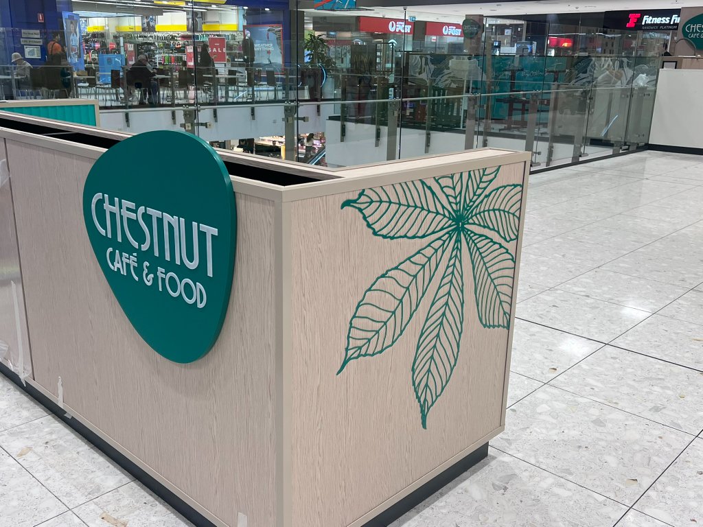 Custom 3D Café Signage — Chestnut Café — photo 7: Custom 3D Signage, Fabricated Lettering, Vinyl Decals, Shopping Centre Installation