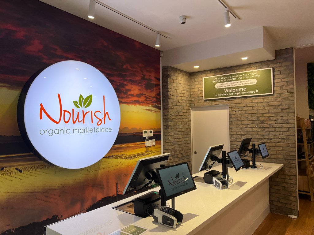 Nourish Organic Marketplace — photo 6: 3D Wall Signage, Illuminated Lightboxes, Window Graphics, Vinyl Decals, Fitout Signage