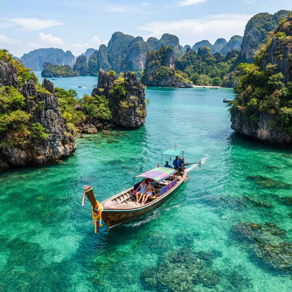 Traditional longtail boat in Phang Nga Bay