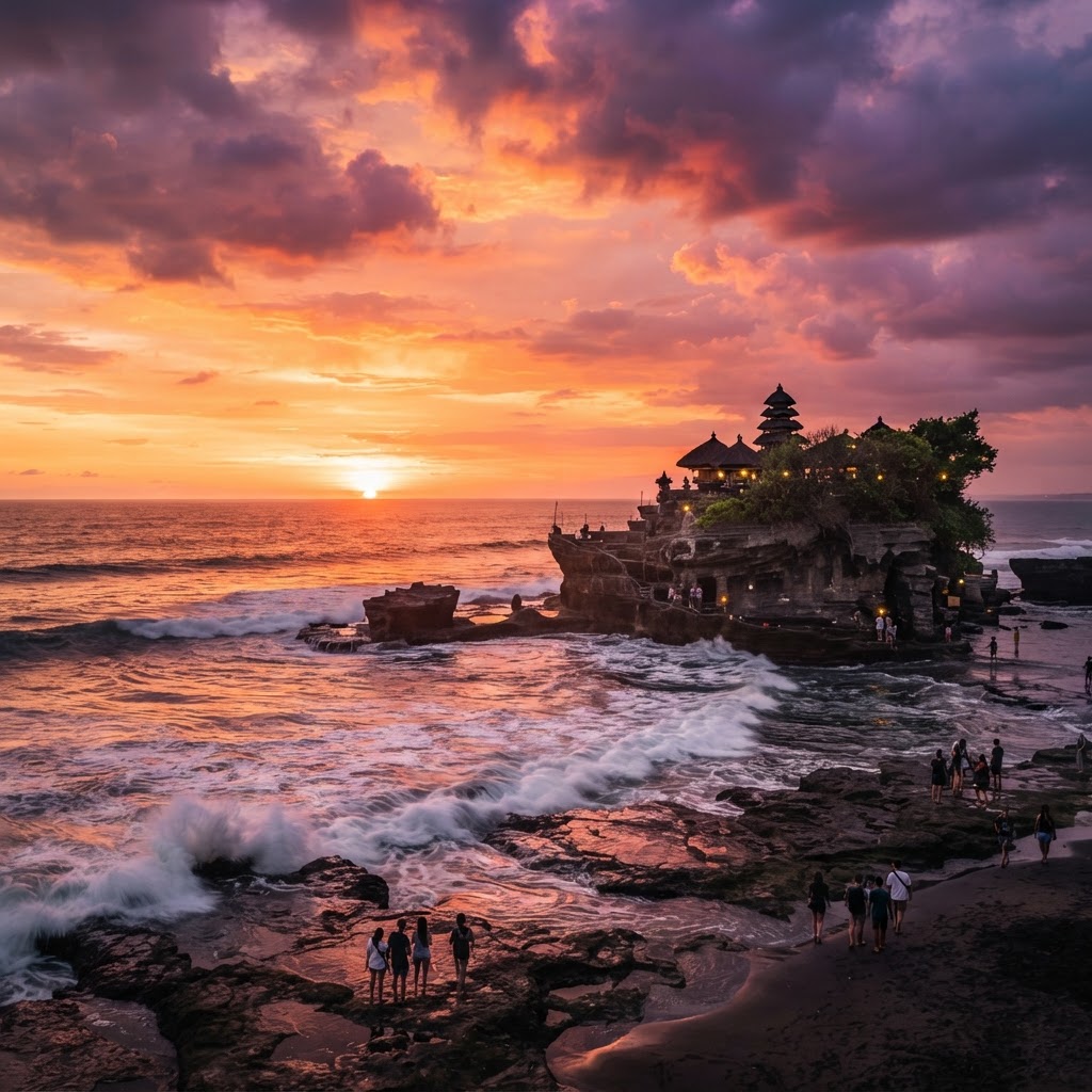 Tanah Lot sea temple at sunset
