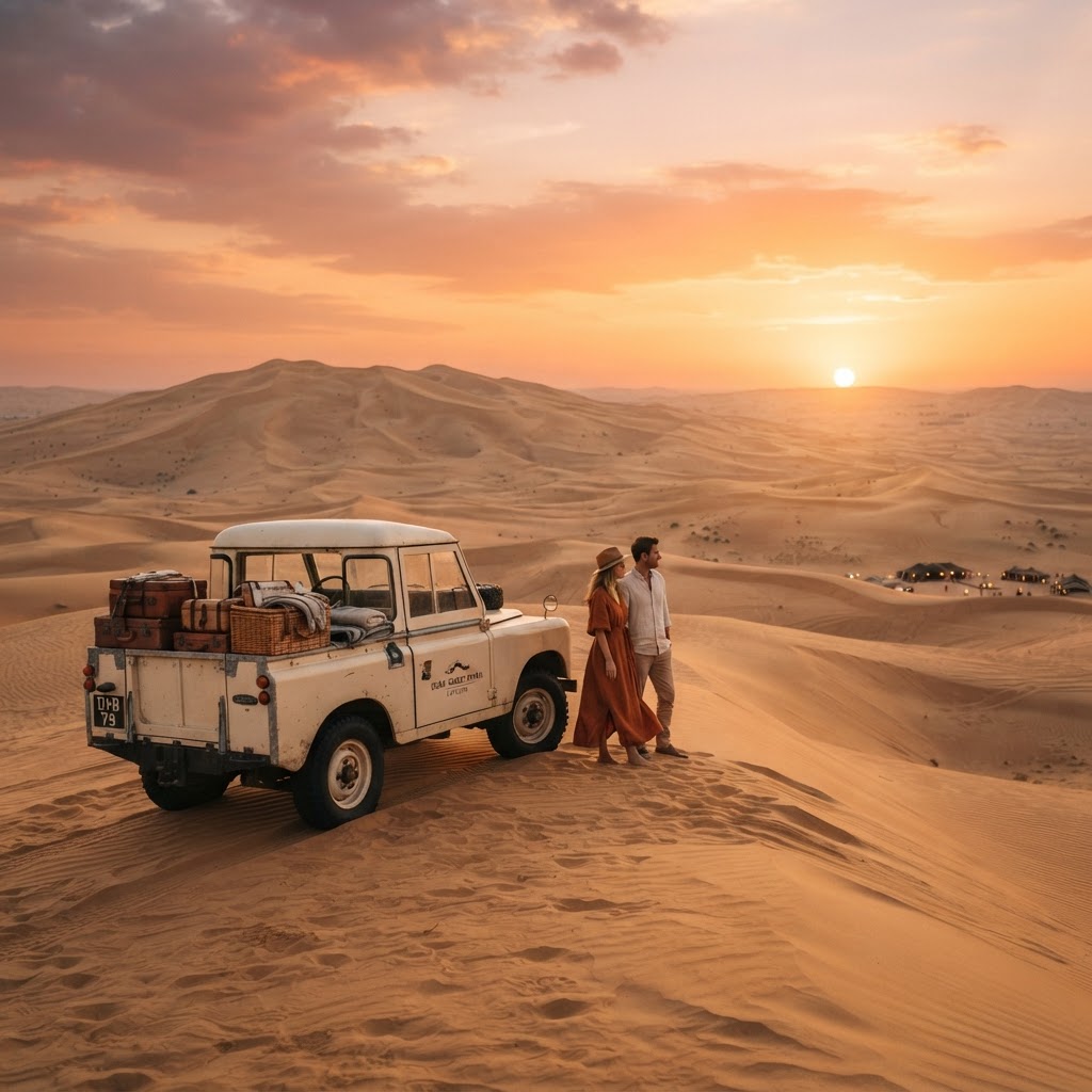 Luxury desert safari at sunset