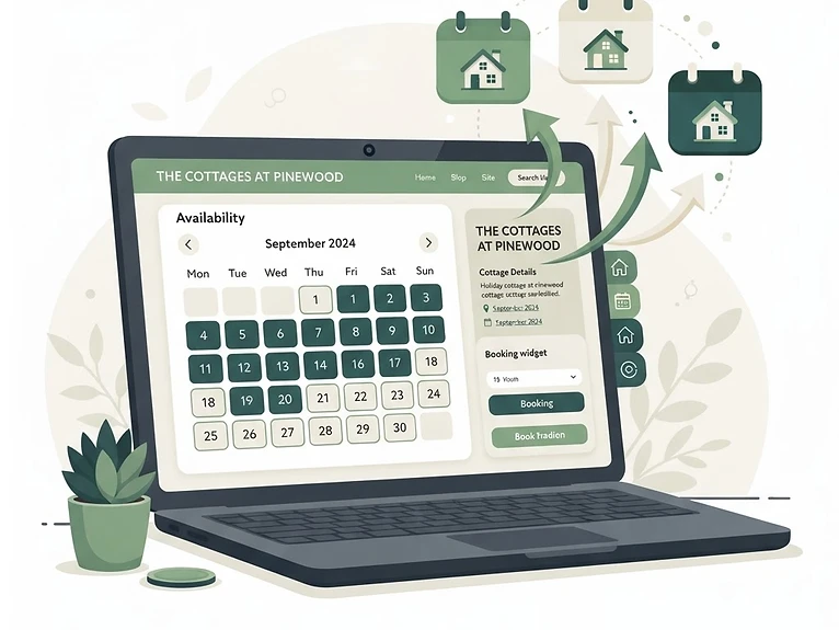 A holiday cottage website calendar syncing with Airbnb and Booking.com calendars