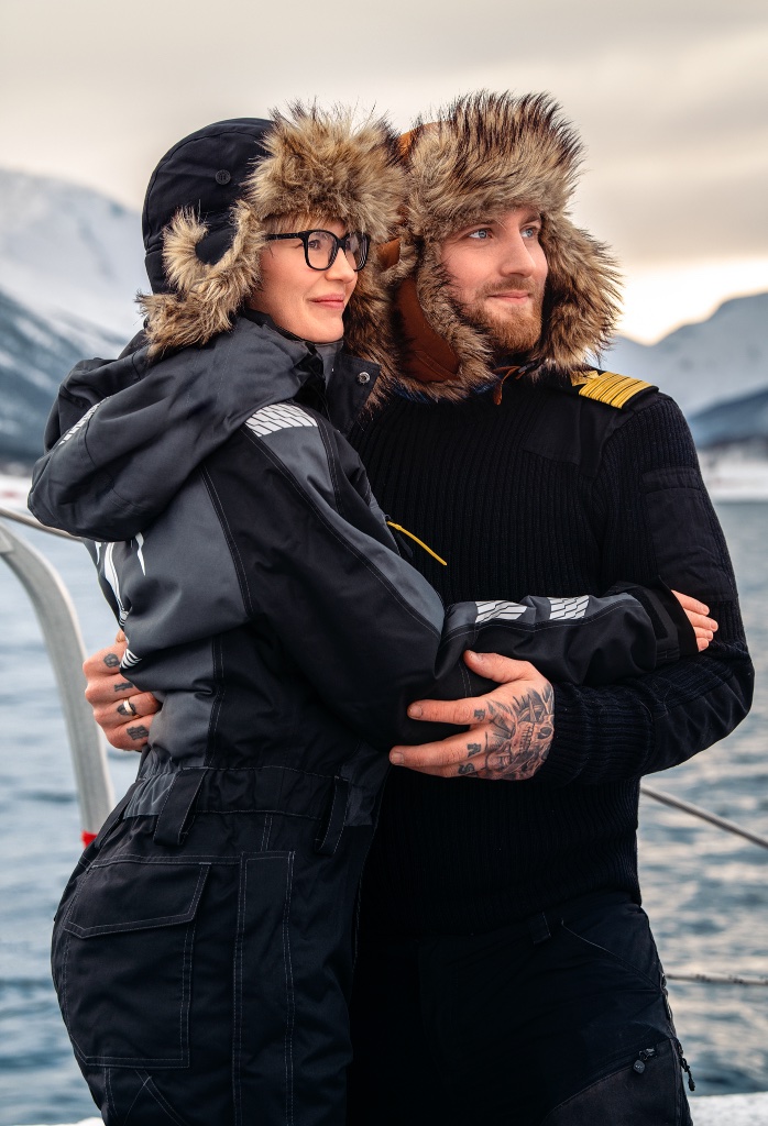 Håkon and Frøydis Enga, founders of Northern Yachting AS, on deck in Arctic Norway