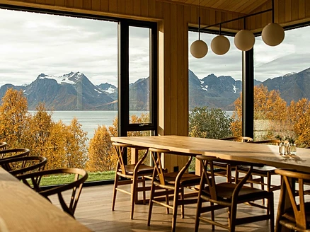 Dining area with panoramic fjord view