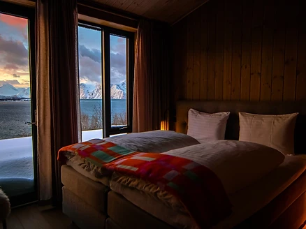 Bedroom with warm sunset lighting