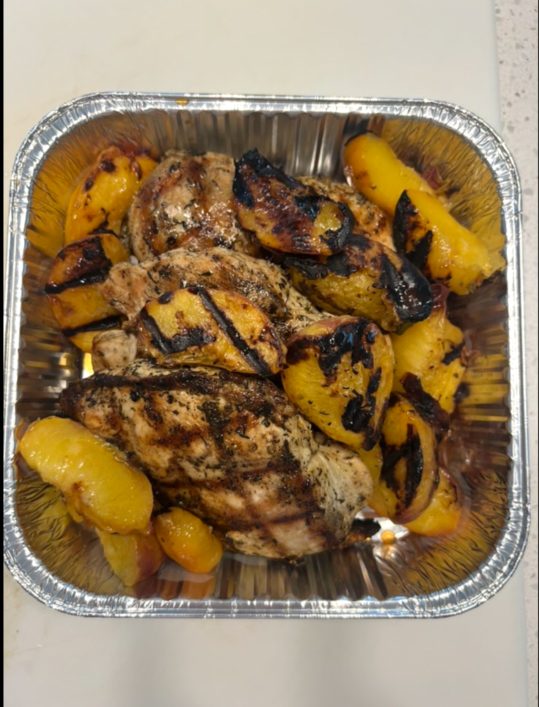 Performance Fuel — Charred grilled citrus chicken breast, peachtruck peaches, hot honey — built for the body that performs.