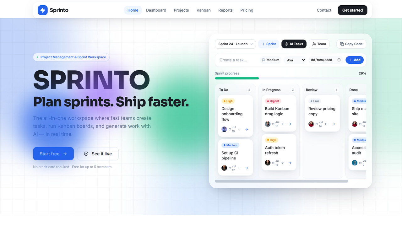 Sprinto template preview