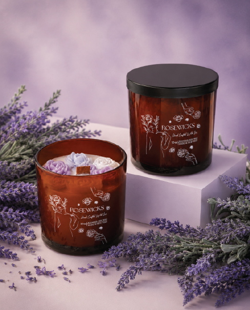 Art-directed Rosewicks hand-crafted candle product photography