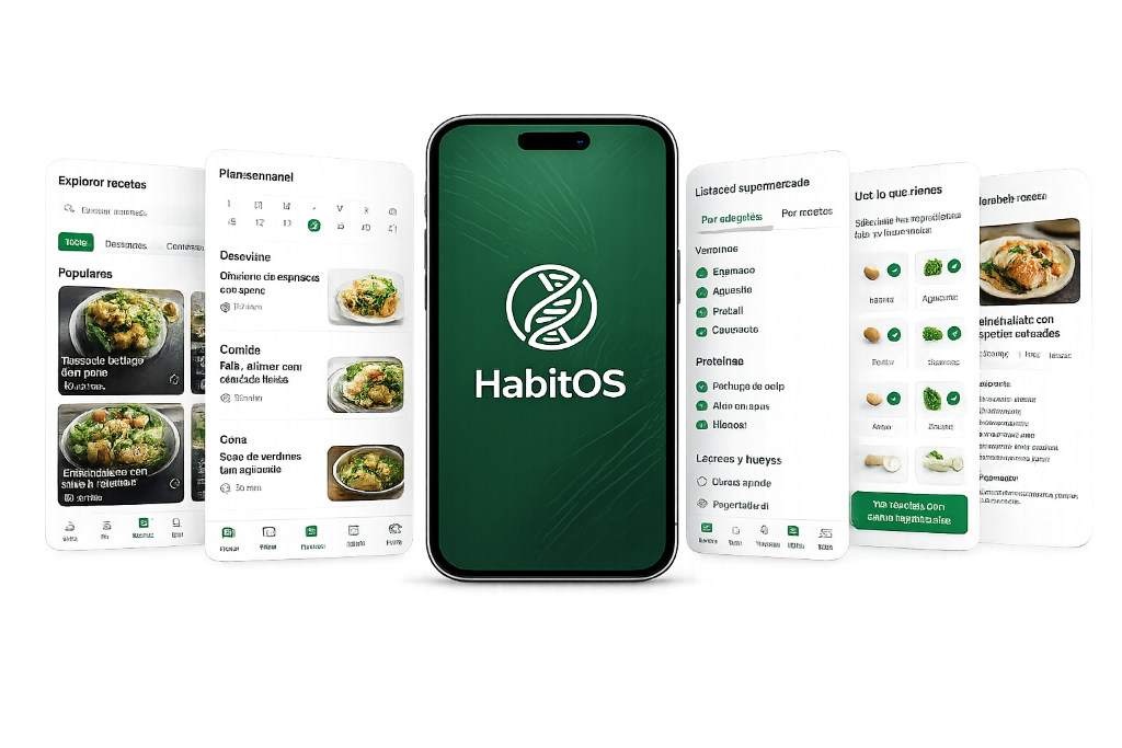 HabitOS — Vista previa de la app en varios dispositivos