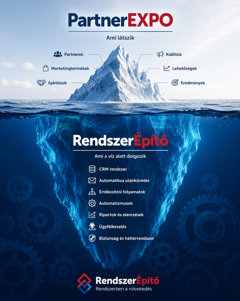 A PartnerEXPO jéghegye: ami látszik (partnerek, marketingtermékek, ajánlások) és ami a víz alatt dolgozik (CRM, automatizmusok, utánkövetés)