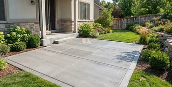 Finished outdoor concrete patio with clean control joints in natural daylight