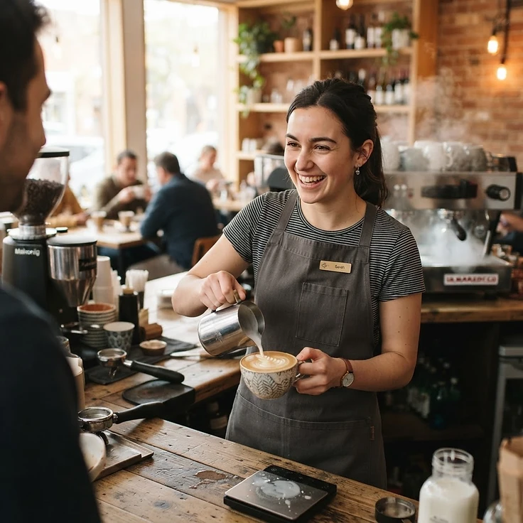 Barista preparando café em cafeteria moderna