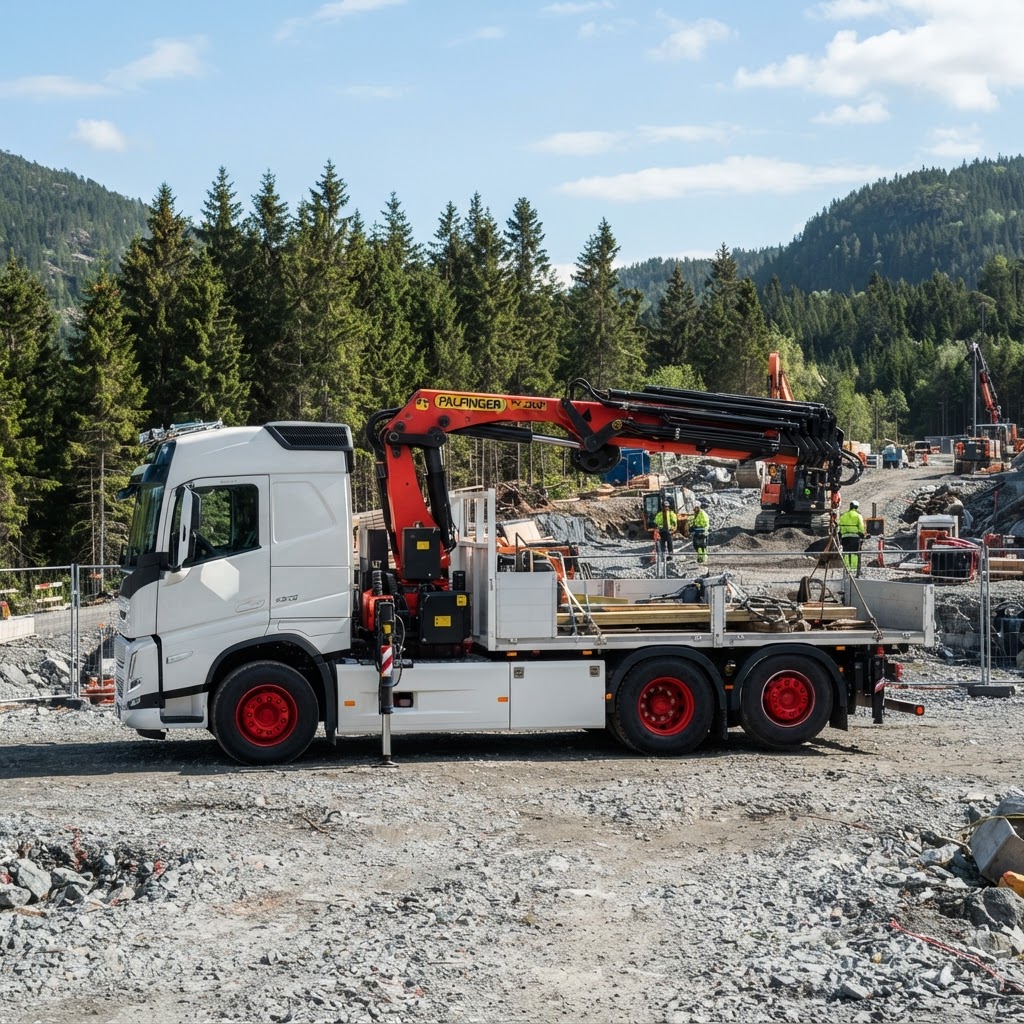 Byggeplasslevering – kranbil fra Pedersen Kran og Transport AS