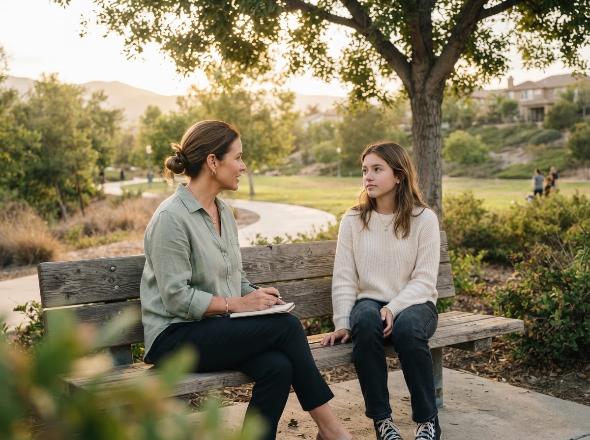 Supportive teen counseling session in a calm environment