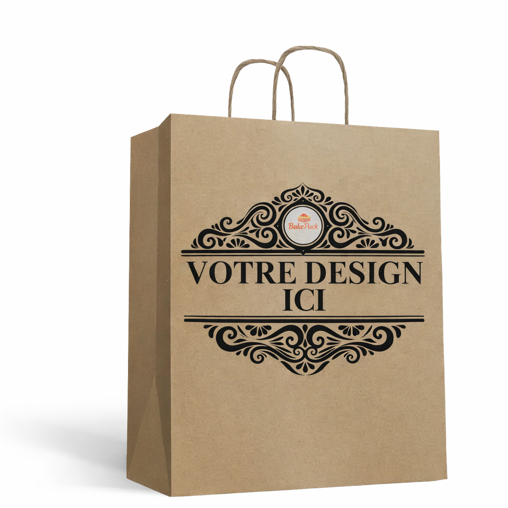 Sac kraft personnalisable avec logo imprimé et poignées torsadées
