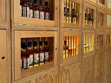 Ramen Moto, custom whiskey display cabinetry