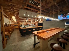 Ramen Moto bar, custom shelving and pendant lighting