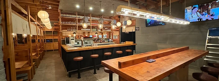 Ramen Moto bar, custom shelving and pendant lighting