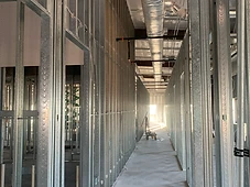 Framed hallway with mechanical ductwork