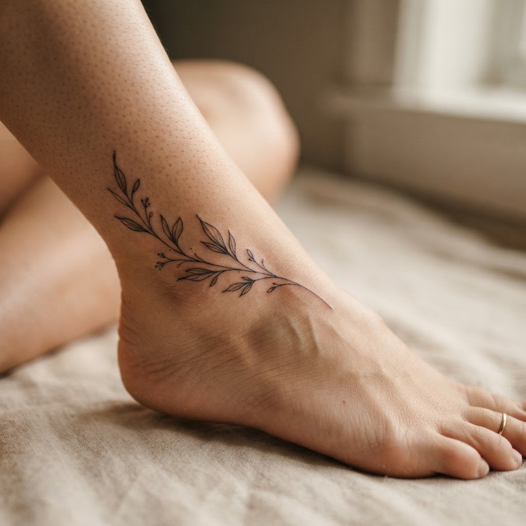 Botanical ankle tattoo