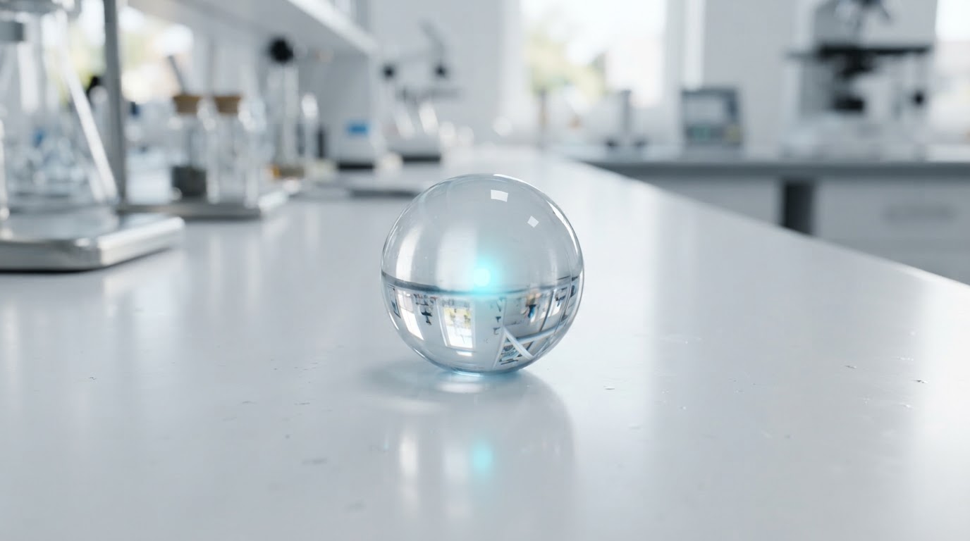 Macro photography of a water droplet on a high-tech laboratory surface