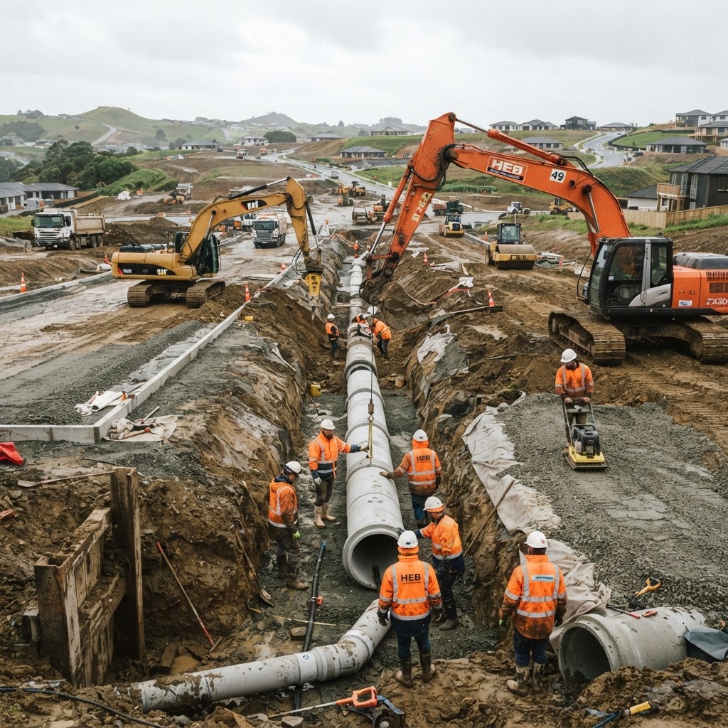 Infrastructure construction servicing a new Auckland development