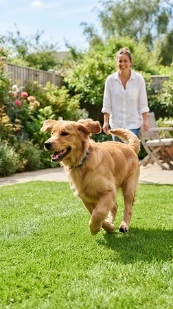 Happy dog in a clean yard