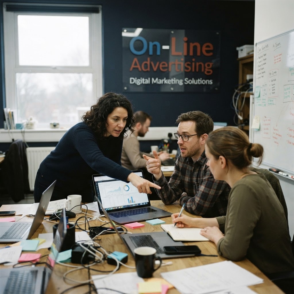 On-Line Advertising team collaborating on SEO analytics