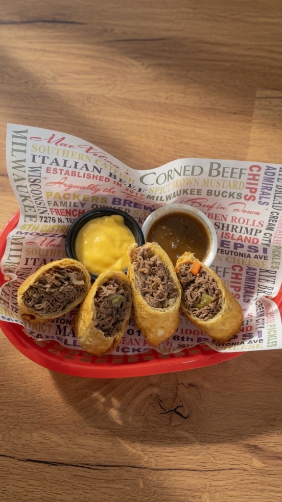 Italian beef rolls with dipping sauces