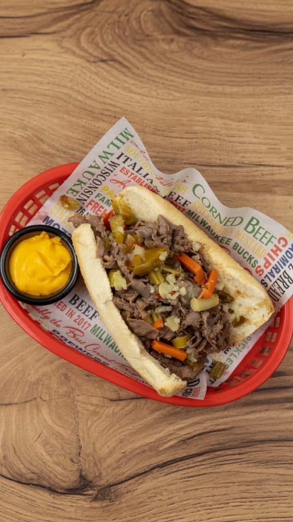 Italian beef sandwich with giardiniera