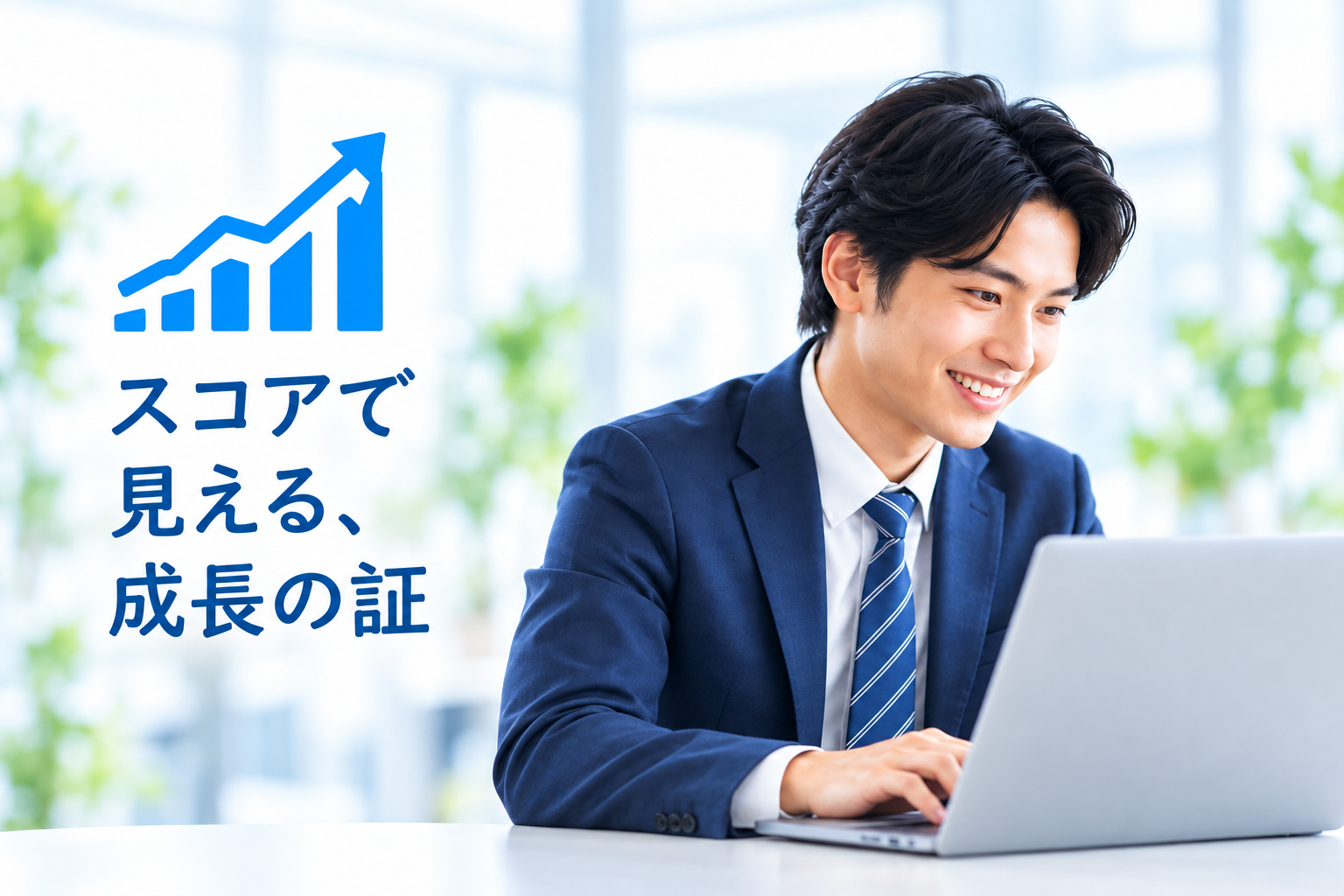 英単語タイピングの実力測定に取り組む社会人イメージ