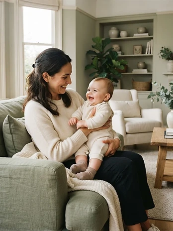 A nanny sharing a gentle moment with a baby