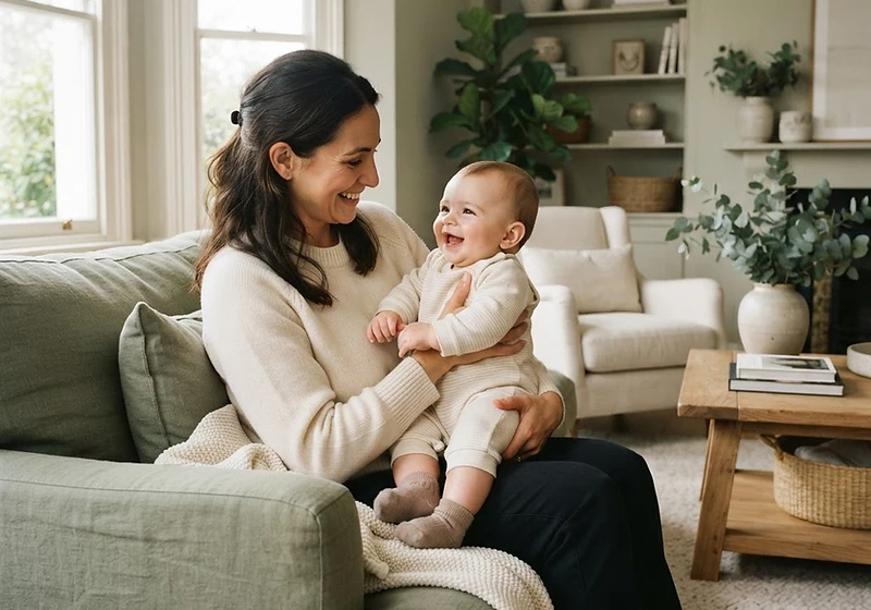 A nanny sharing a gentle moment with a baby