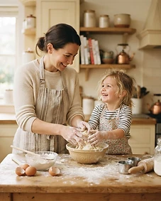 A nanny and child baking together