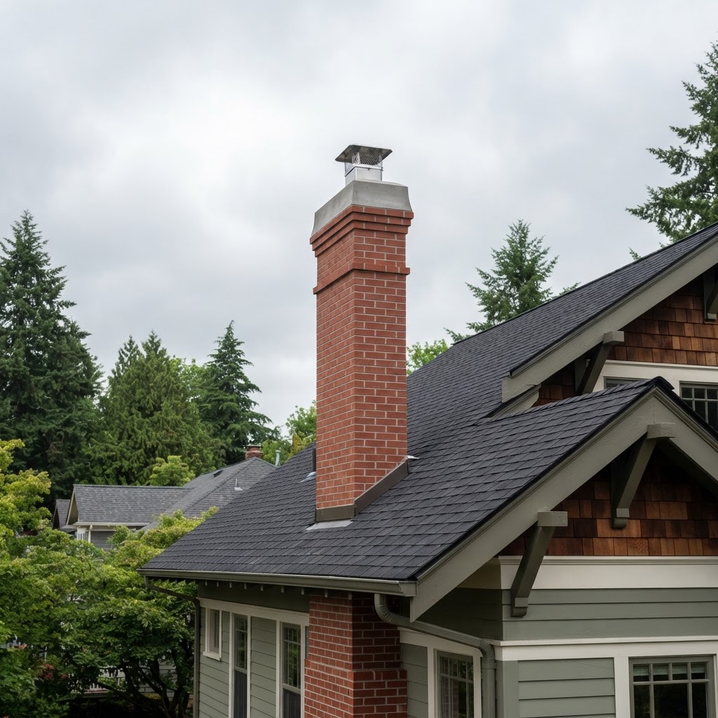 Newly rebuilt brick chimney on a Portland home