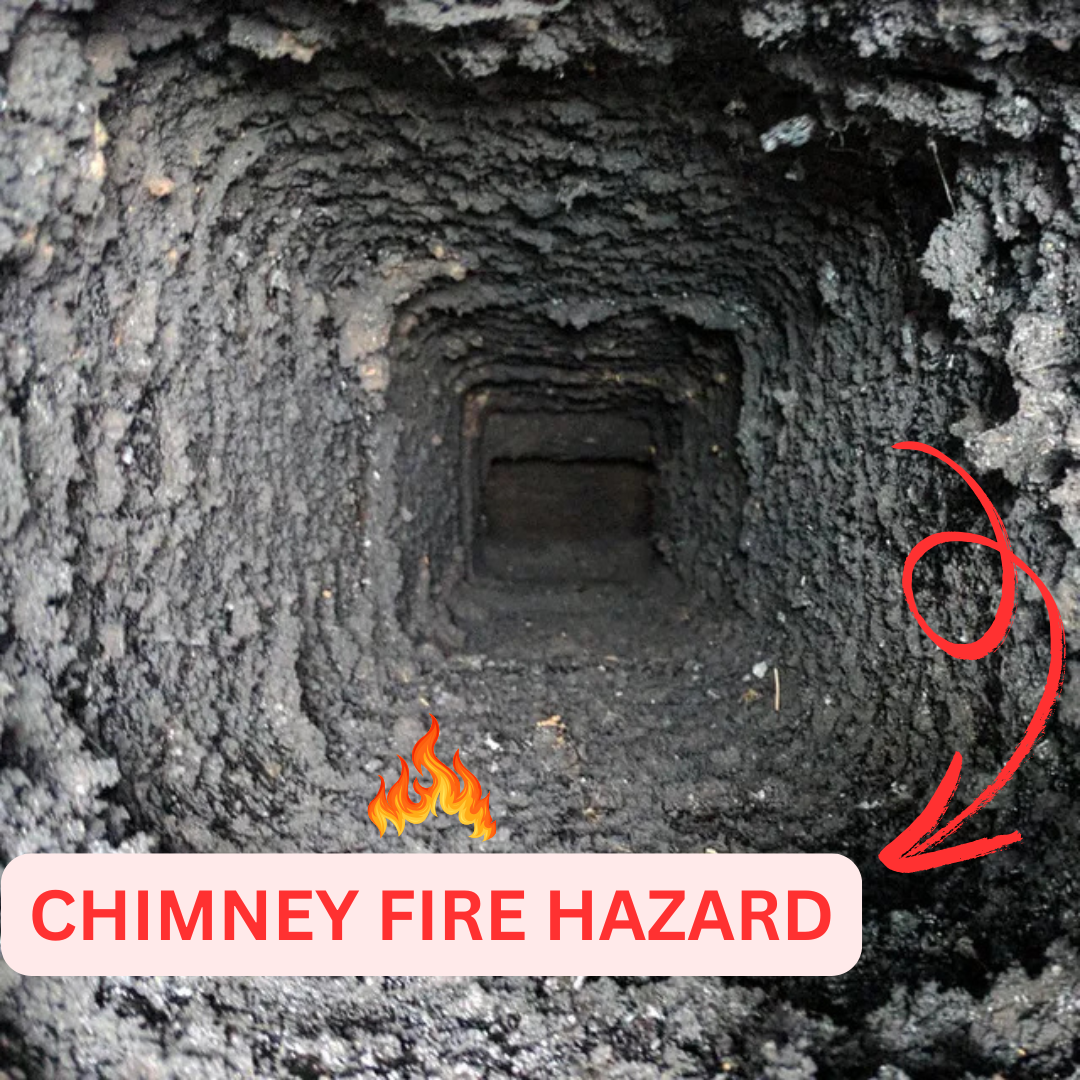 Dangerous creosote buildup inside a chimney flue — a chimney fire hazard