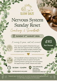 Slow Daze Wellness Nervous System Sunday Reset workshop poster for Sunday 9 August 2026 in Bransford, Worcester.
