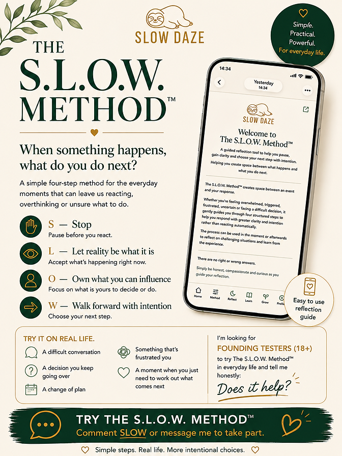 The S.L.O.W. Method™ Founding Testers invitation flyer