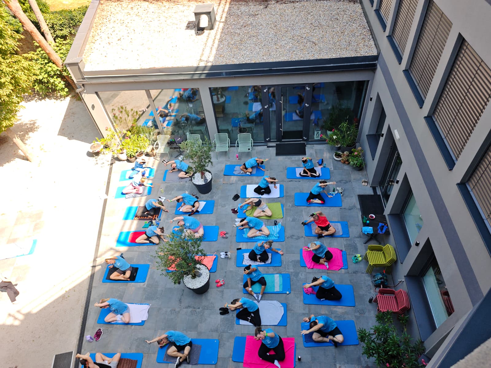 Yoga-Session im sonnigen Gastgarten der BUZZ Cafe Lounge Wien