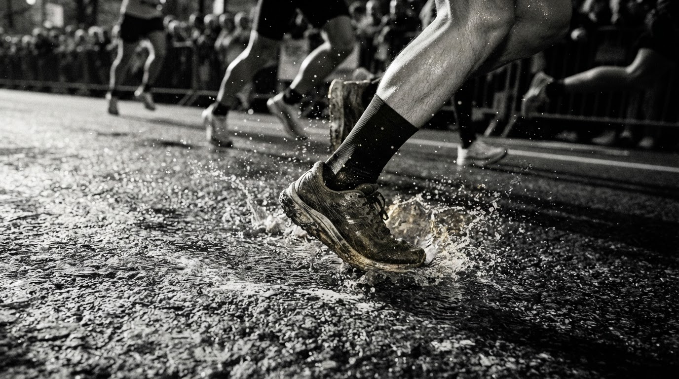 Runner shoes hitting asphalt