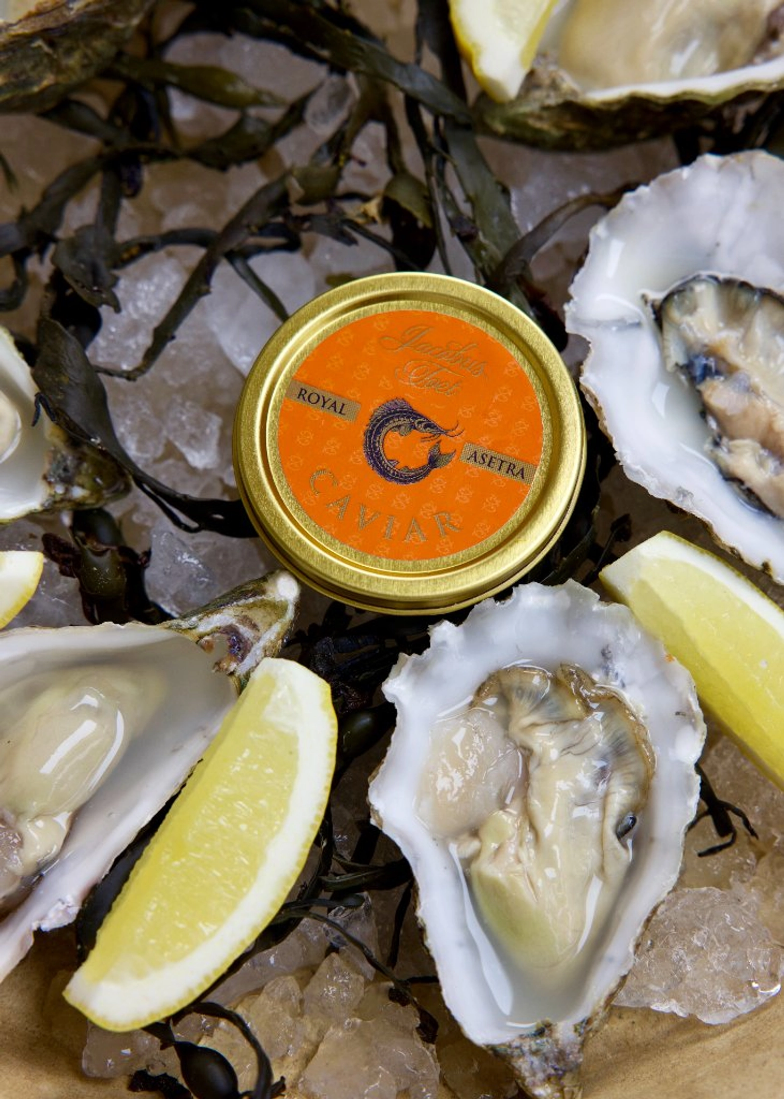 JT Royal Asetra kaviaar met oesters op ijs